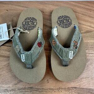 New NWT Big Kids Sanuk Fraidy Stacker Grateful Dead Flip Flops Sandals Sze 13-1Y